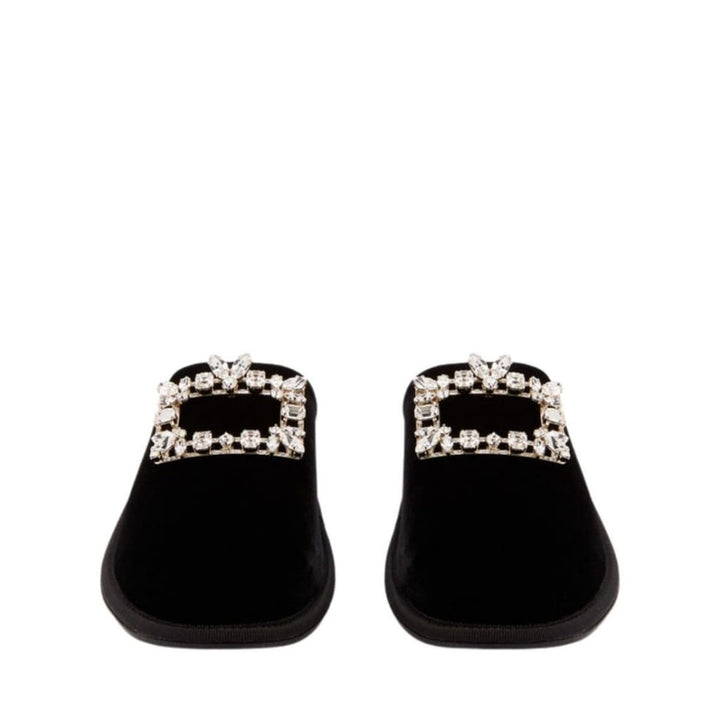 Hotel Vivier Crystal-buckle Velvet Slippers