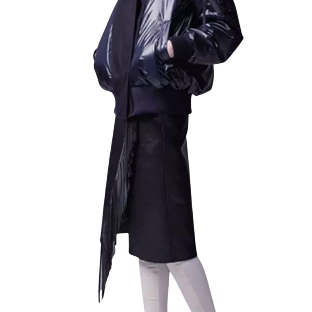 Black Leather Fringe Moto Skirt