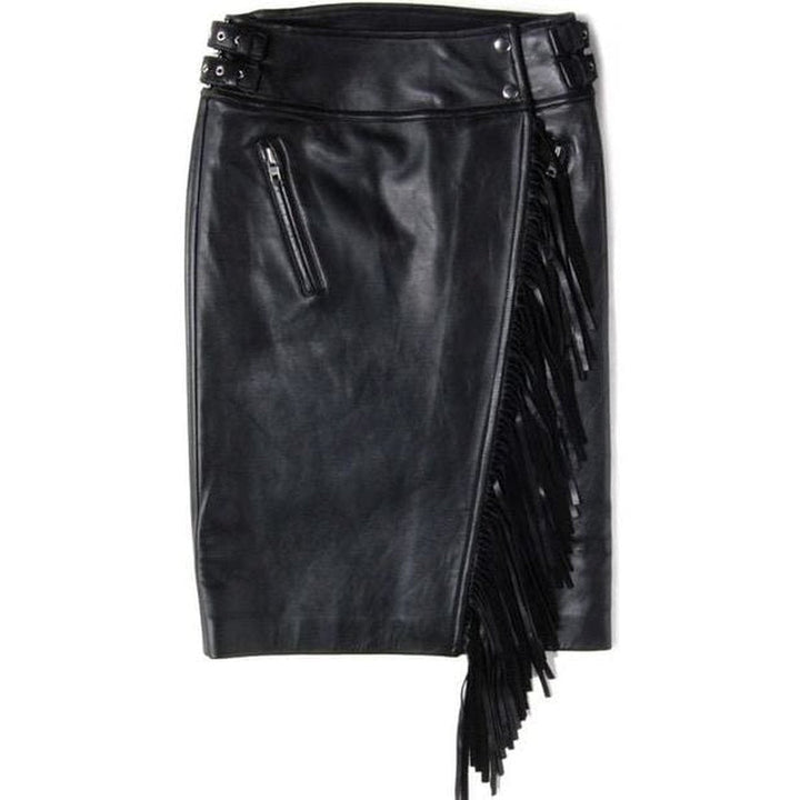 Black Leather Fringe Moto Skirt