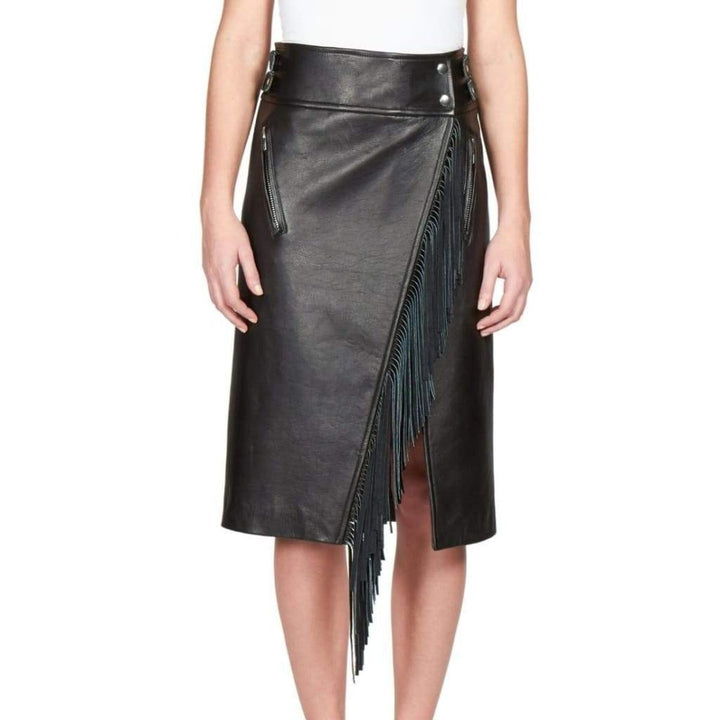 Sacai-Black Leather Fringe Moto Skirt - Runway Catalog