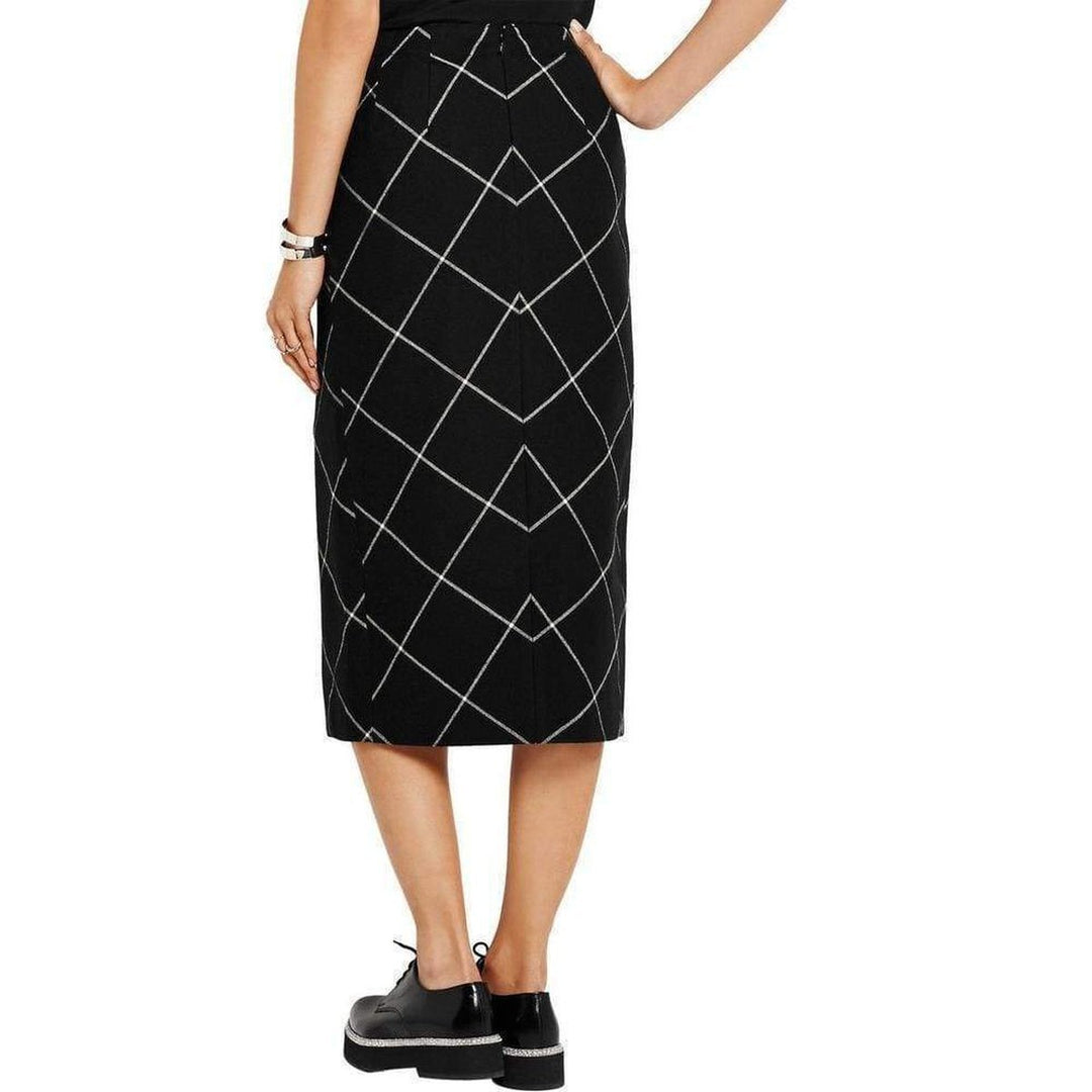 Cotton Twill-Paneled Checked Wool Skirt