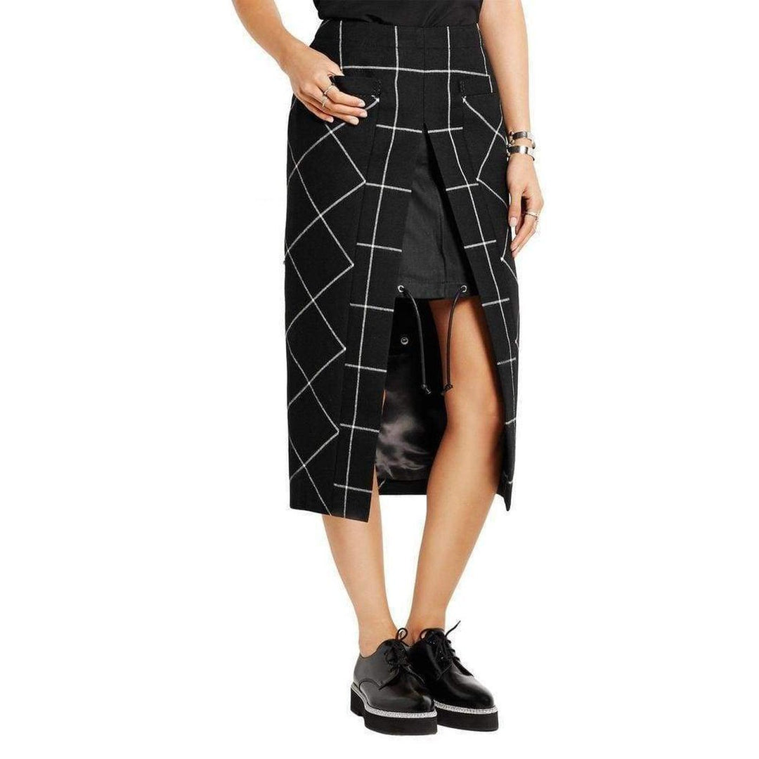 Cotton Twill-Paneled Checked Wool Skirt