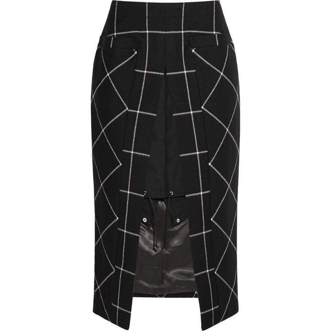 Sacai-Cotton Twill-Paneled Checked Wool Skirt - Runway Catalog