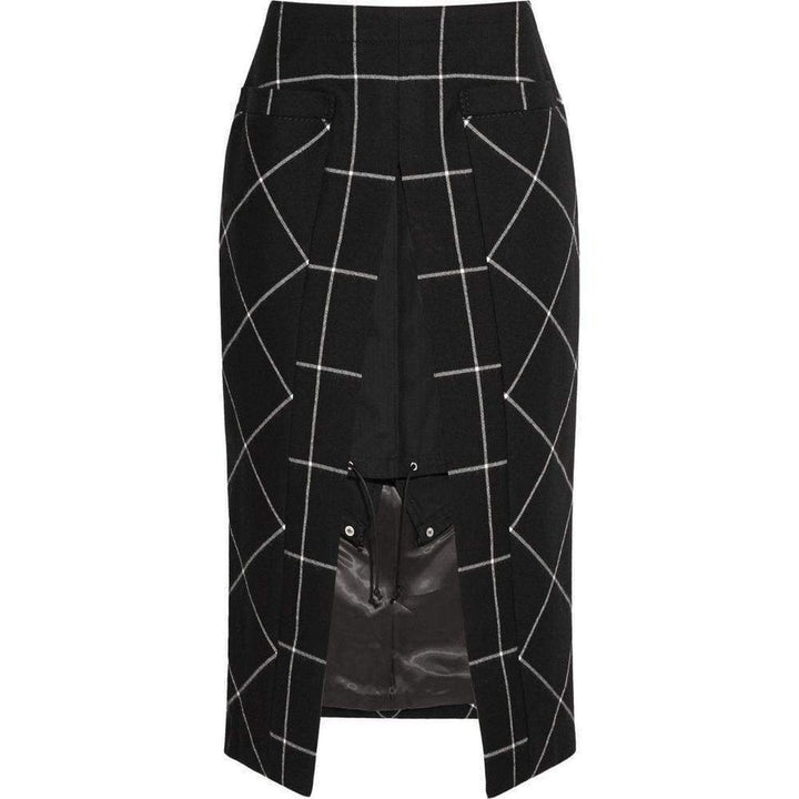 Sacai-Cotton Twill-Paneled Checked Wool Skirt - Runway Catalog