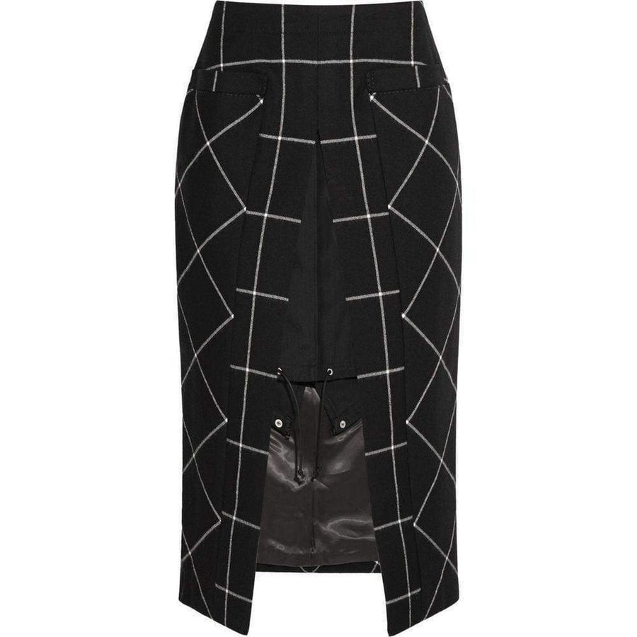 Sacai-Cotton Twill-Paneled Checked Wool Skirt - Runway Catalog