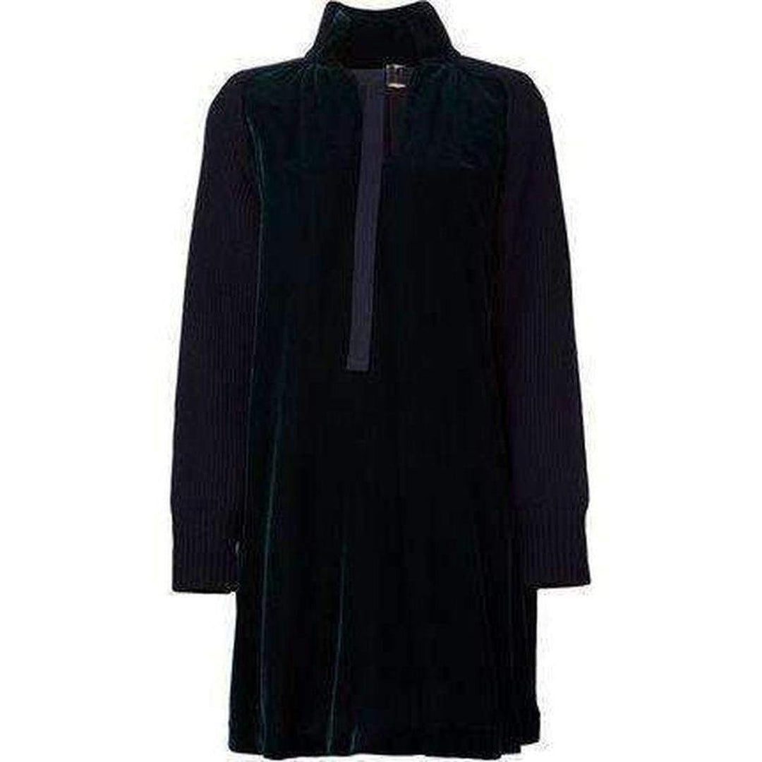 Green Navy Wool Velvet Panelled Dress