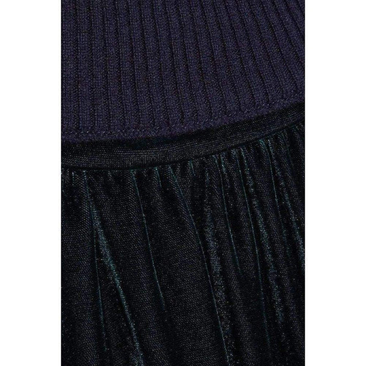 Green Navy Wool Velvet Panelled Dress