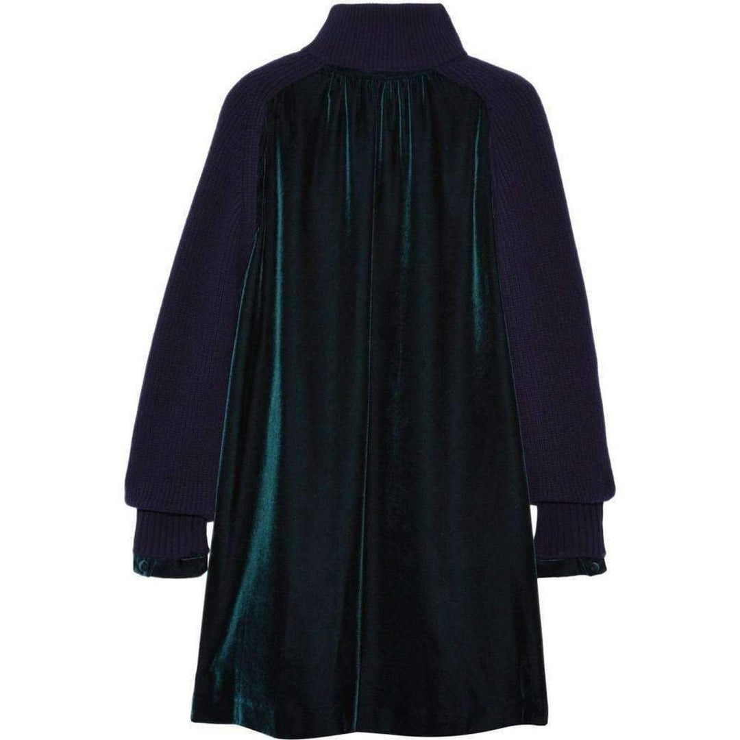 Sacai-Green Navy Wool Velvet Panelled Dress - Runway Catalog