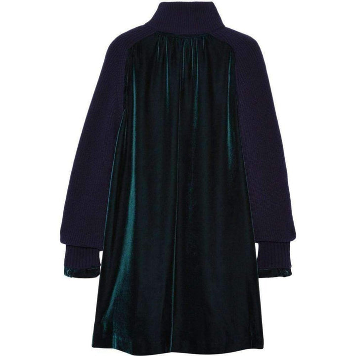 Sacai-Green Navy Wool Velvet Panelled Dress - Runway Catalog