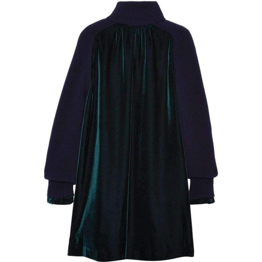 Sacai-Green Navy Wool Velvet Panelled Dress - Runway Catalog