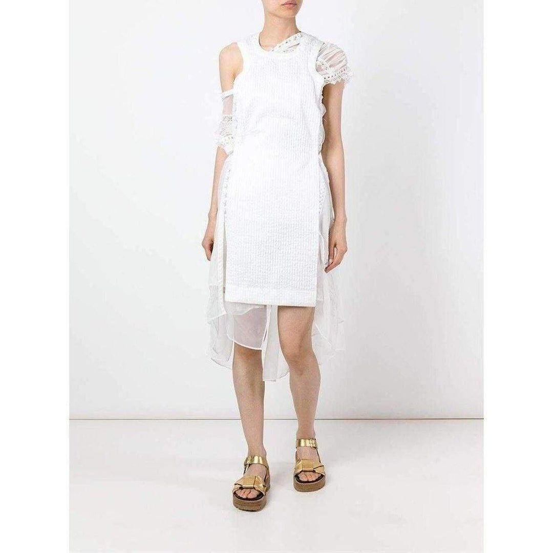 Lace Trim White Seersucker Dress