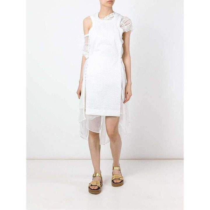 Lace Trim White Seersucker Dress