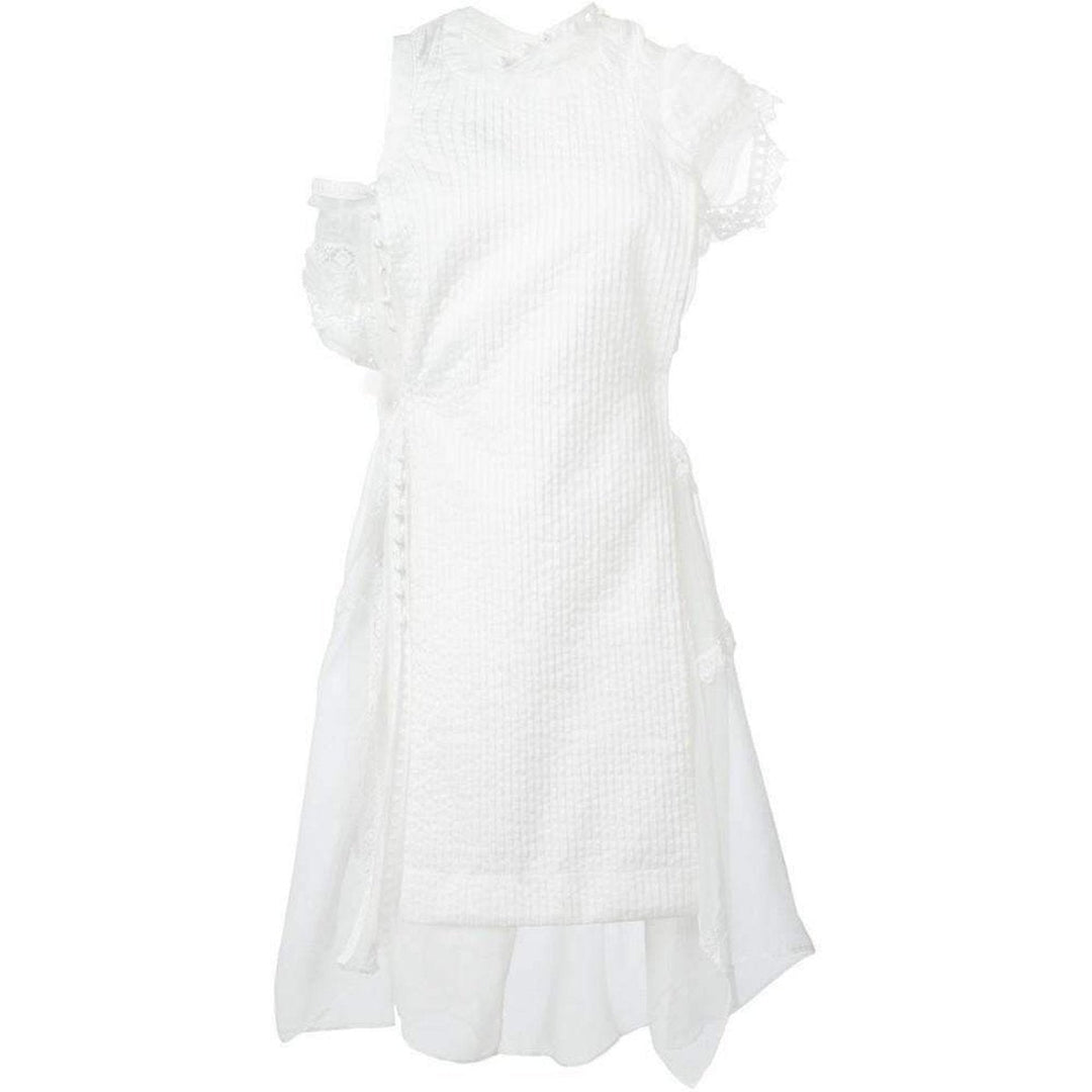 Sacai-Lace Trim White Seersucker Dress - Runway Catalog