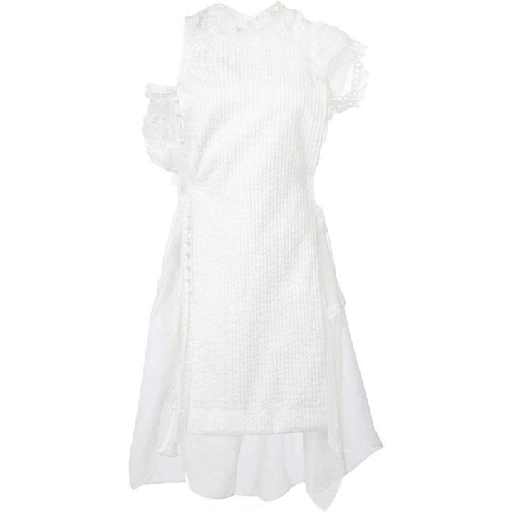 Sacai-Lace Trim White Seersucker Dress - Runway Catalog