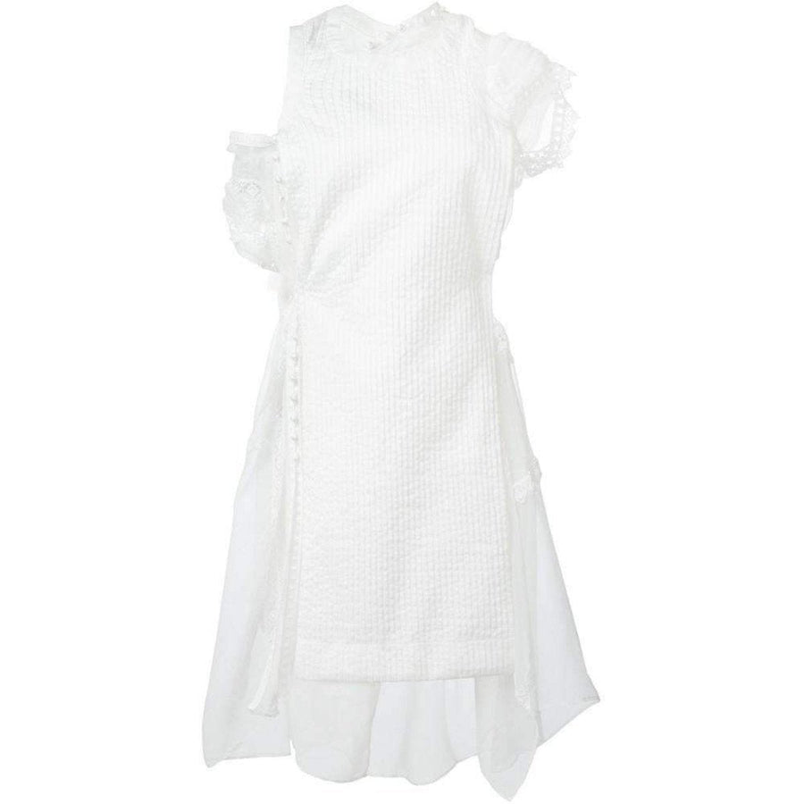 Sacai-Lace Trim White Seersucker Dress - Runway Catalog