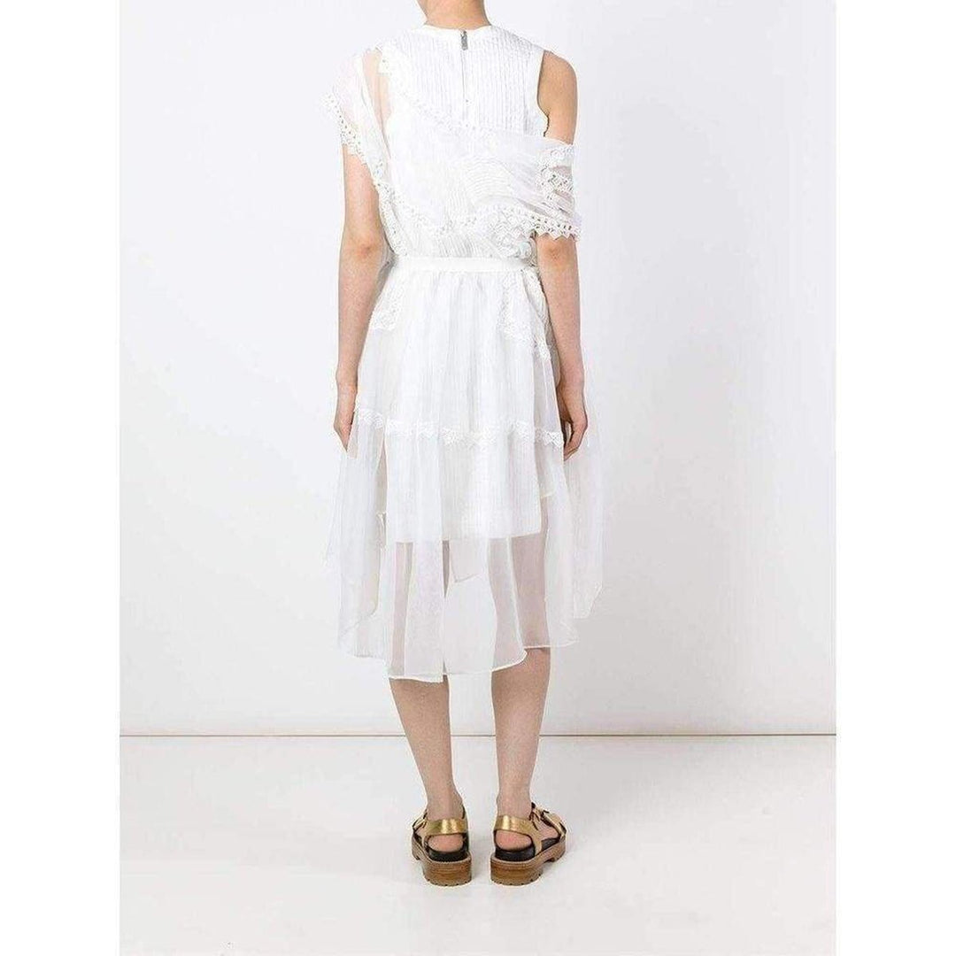 Lace Trim White Seersucker Dress