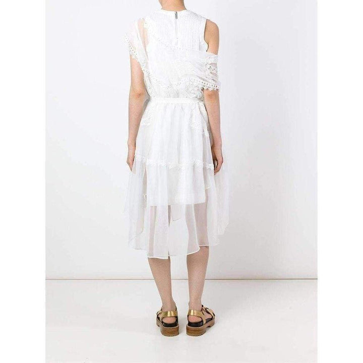 Lace Trim White Seersucker Dress