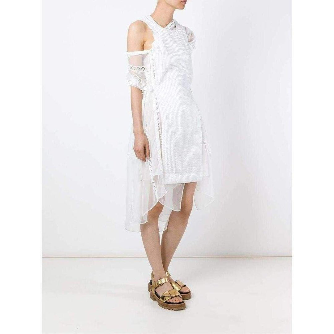 Lace Trim White Seersucker Dress