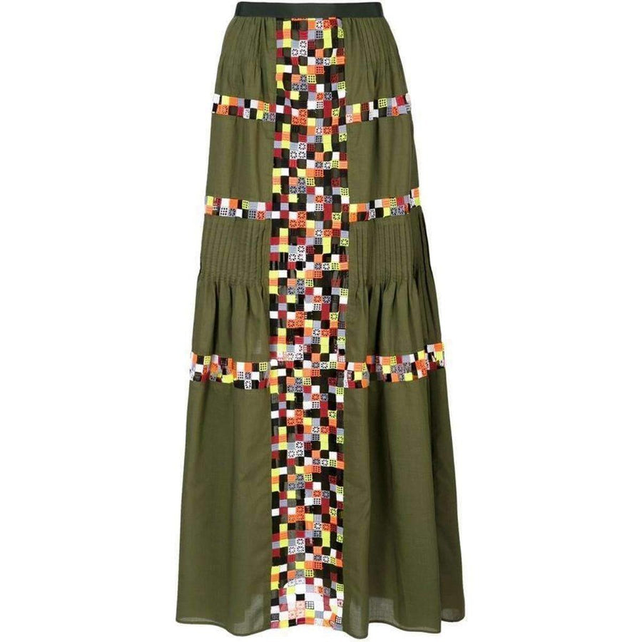 Sacai-Military Green Embroidered Long Skirt - Runway Catalog