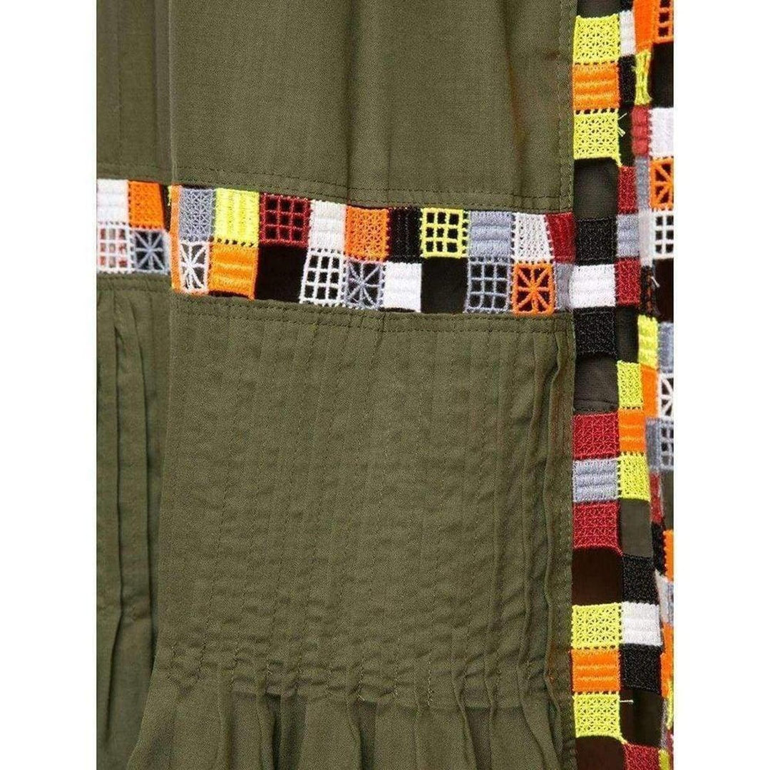 Military Green Embroidered Long Skirt