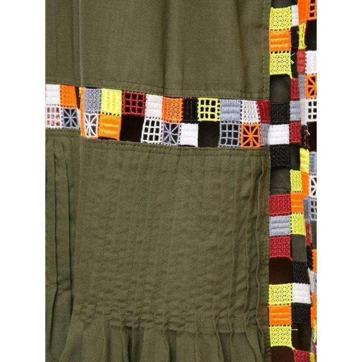 Military Green Embroidered Long Skirt
