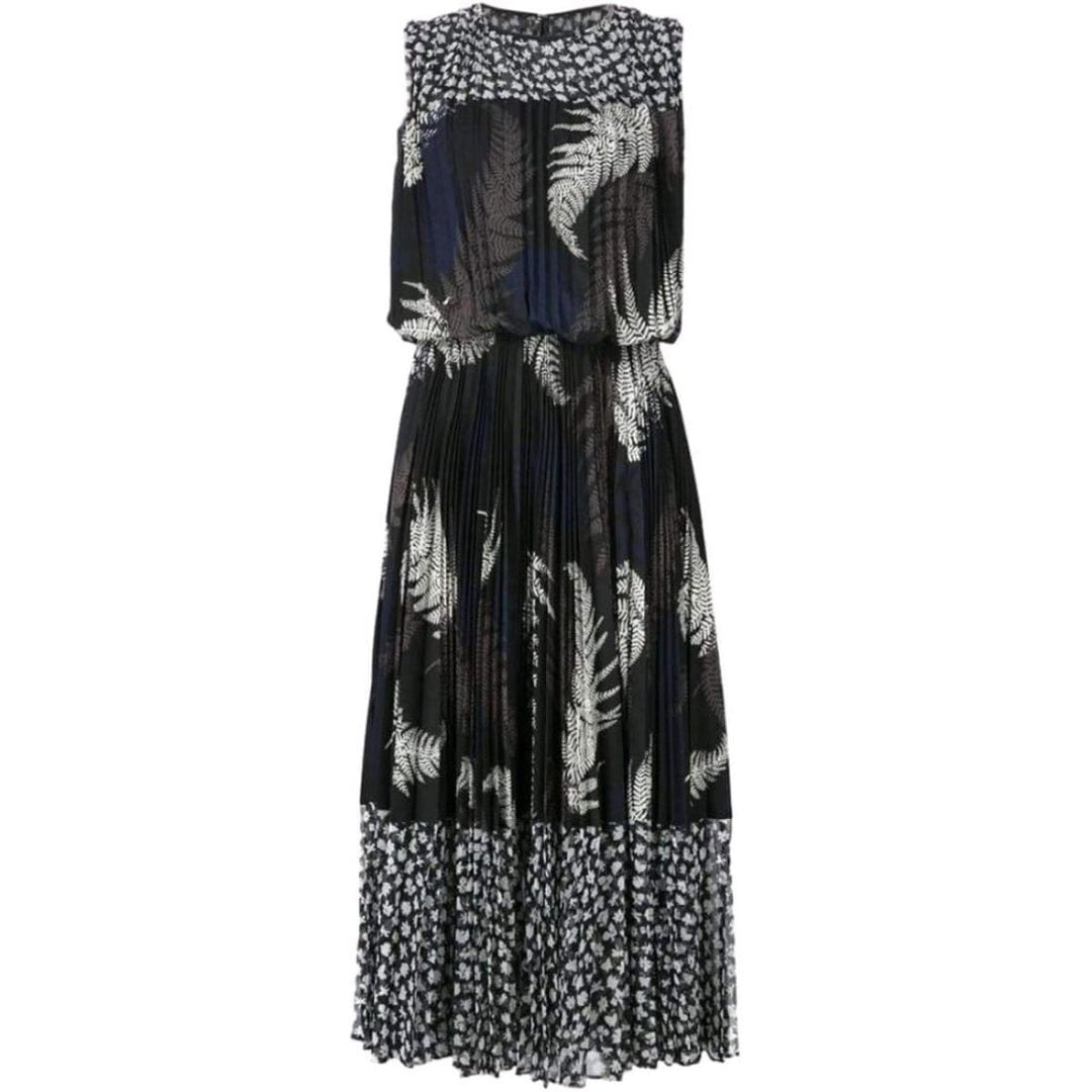 Sacai-Mixed Print Pleated Maxi Dress - Runway Catalog