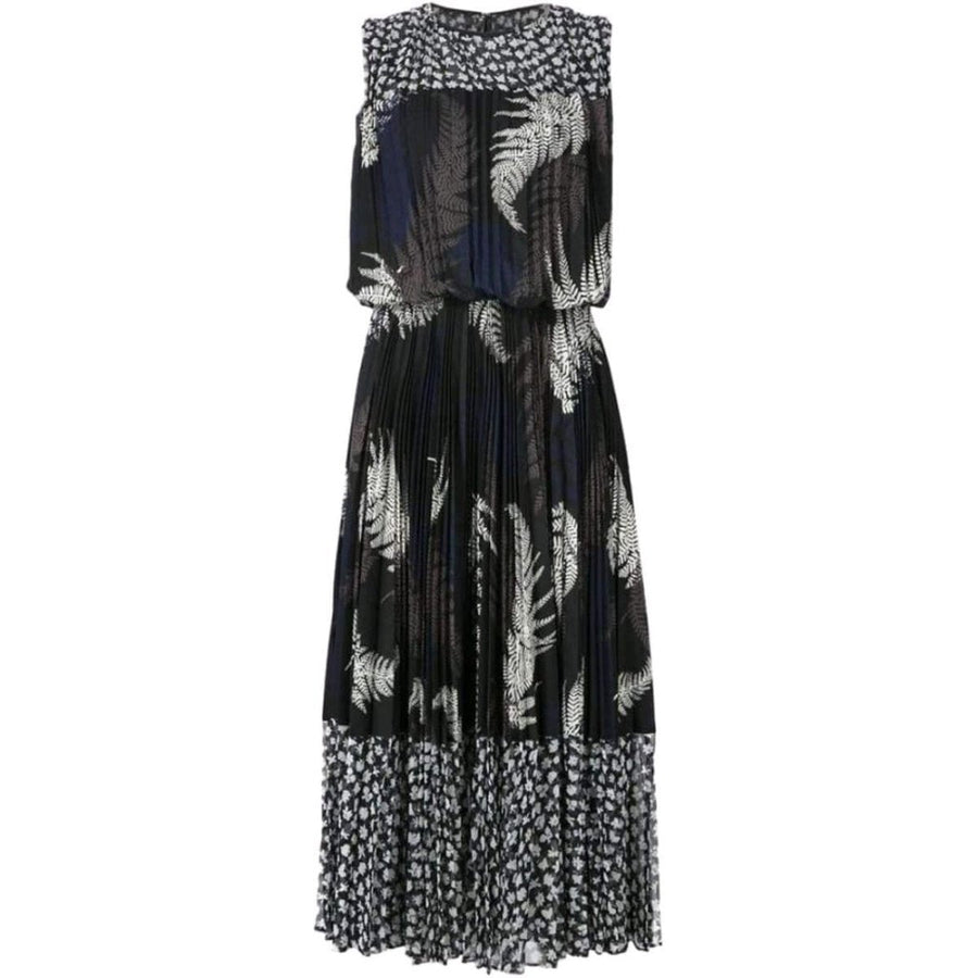 Sacai-Mixed Print Pleated Maxi Dress - Runway Catalog