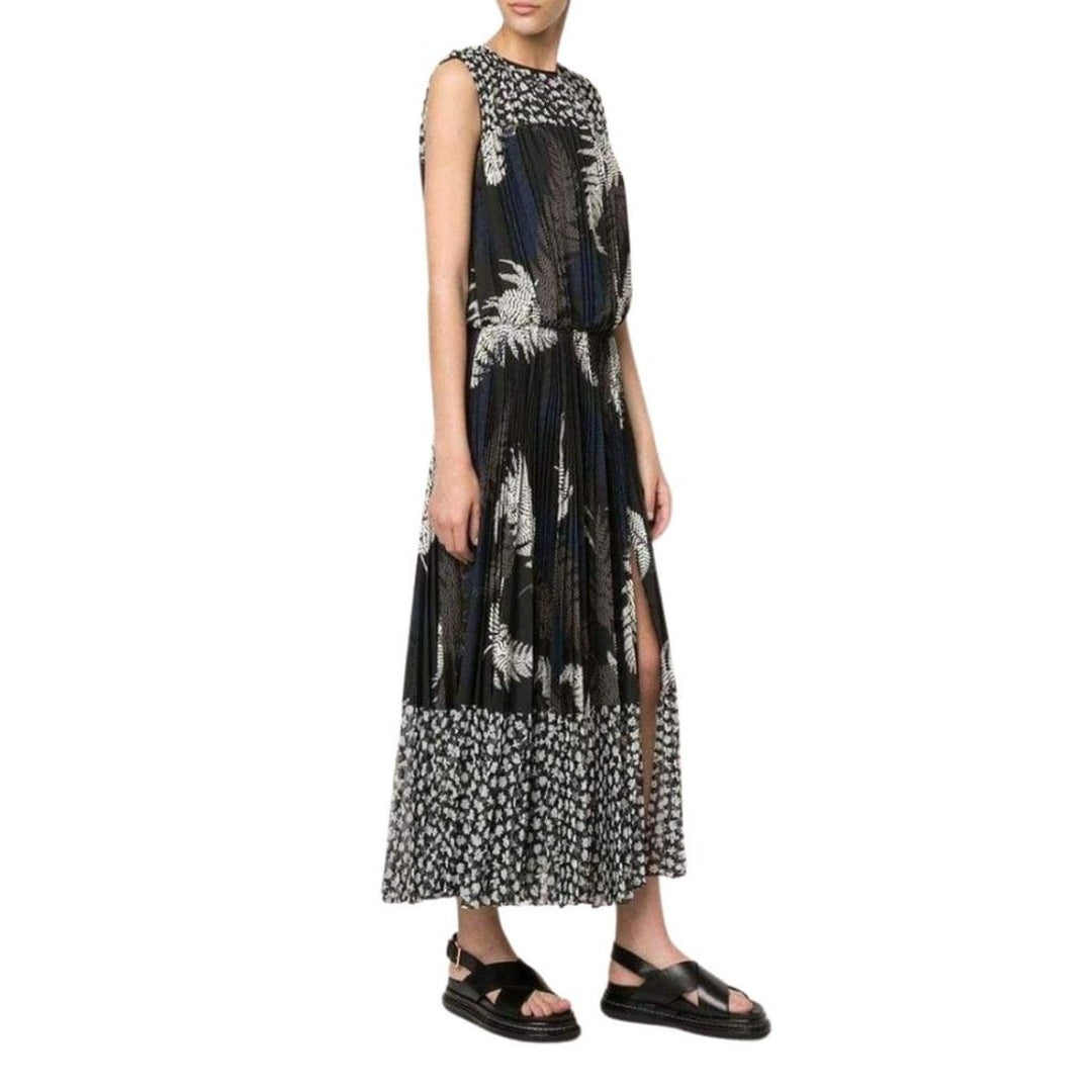 Mixed Print Pleated Maxi Dress