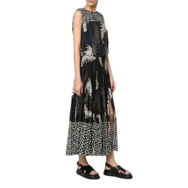 Mixed Print Pleated Maxi Dress