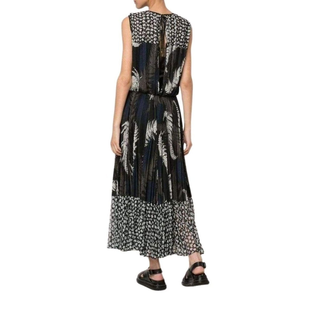 Mixed Print Pleated Maxi Dress
