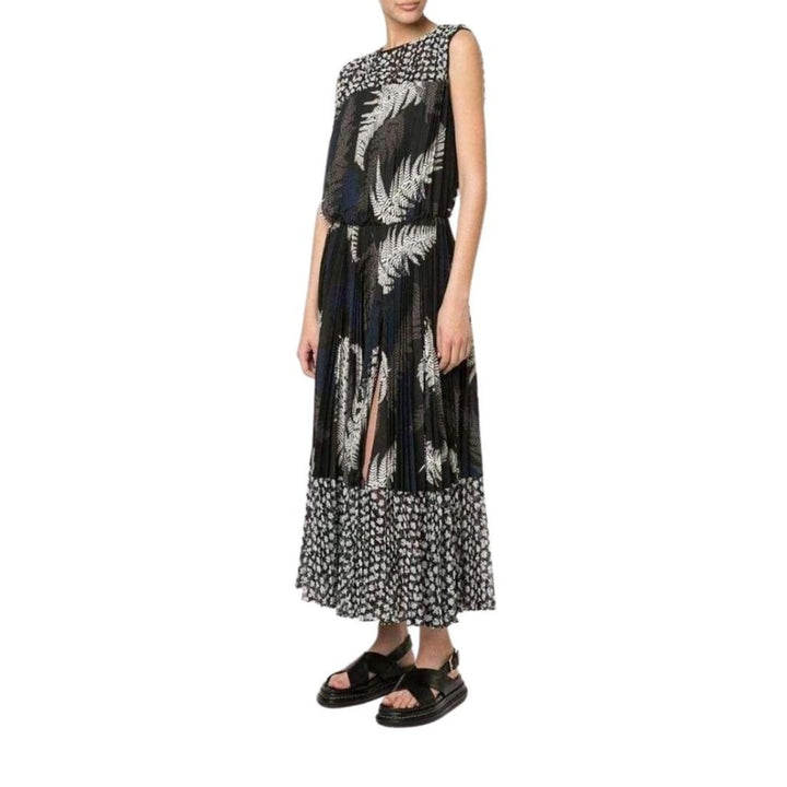 Mixed Print Pleated Maxi Dress