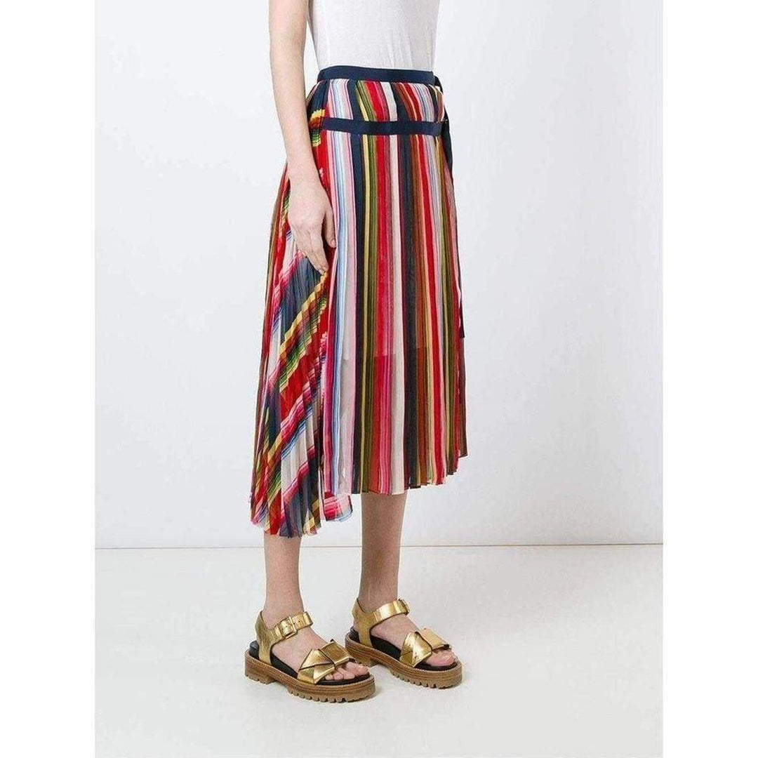 Multi Coloured Striped Midi Skirt