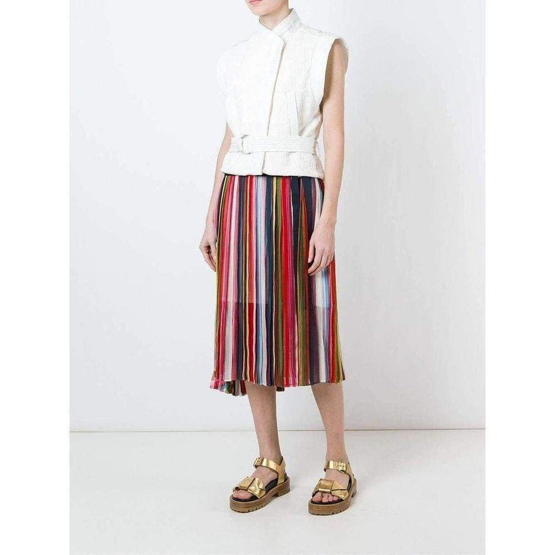 Multi Coloured Striped Midi Skirt