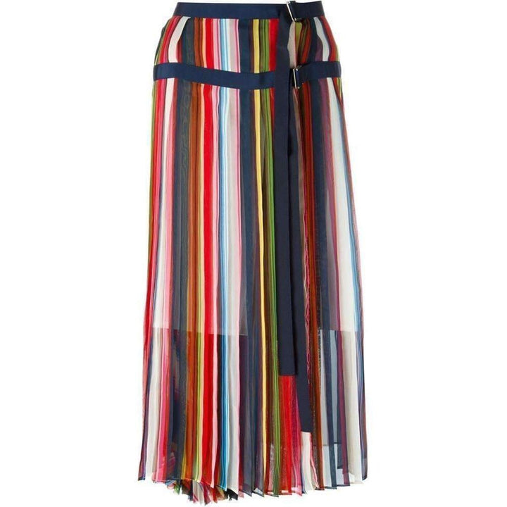 Sacai-Multi Coloured Striped Midi Skirt - Runway Catalog