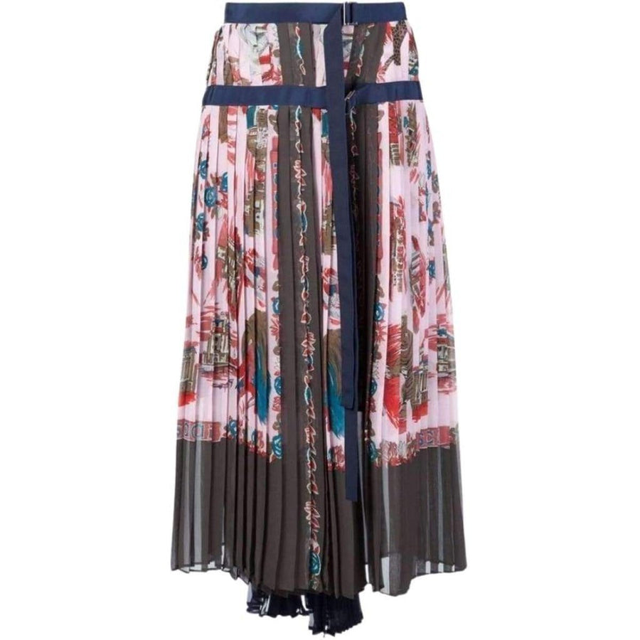 Sacai-Souvenir Scarf Print Pleated Skirt - Runway Catalog
