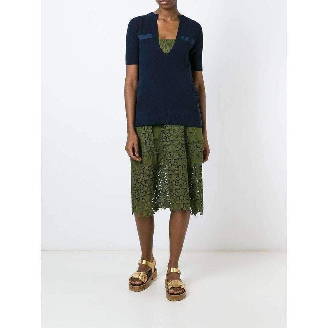 Sweater Top Green Embroidered Dress