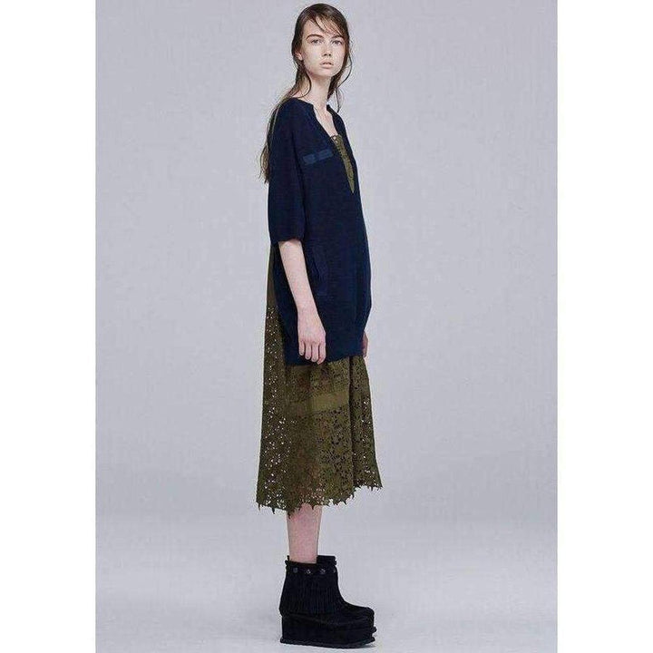 Sweater Top Green Embroidered Dress