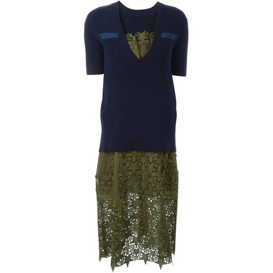 Sacai-Sweater Top Green Embroidered Dress - Runway Catalog