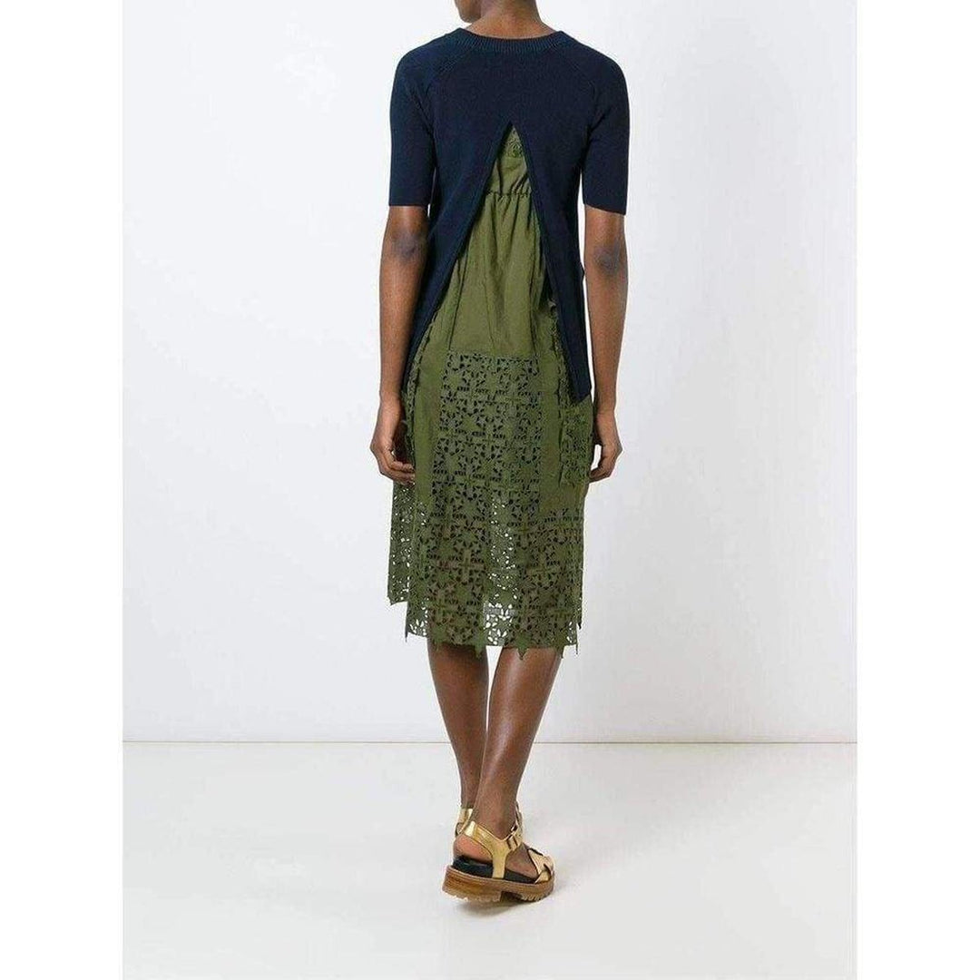 Sweater Top Green Embroidered Dress