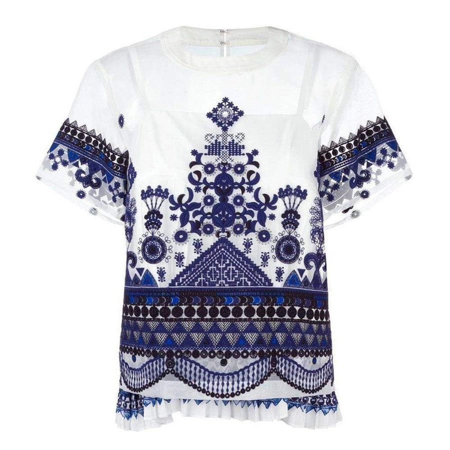 Sacai-Tribal Lace Organza Top - Runway Catalog