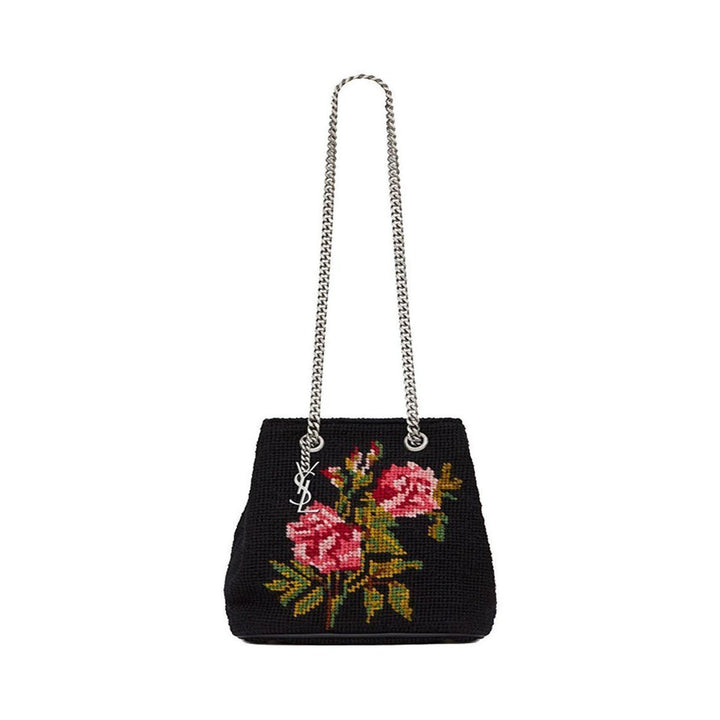 Saint Laurent Emmanuelle Bucket Bag Grunge Rose Needlepoint 425068
