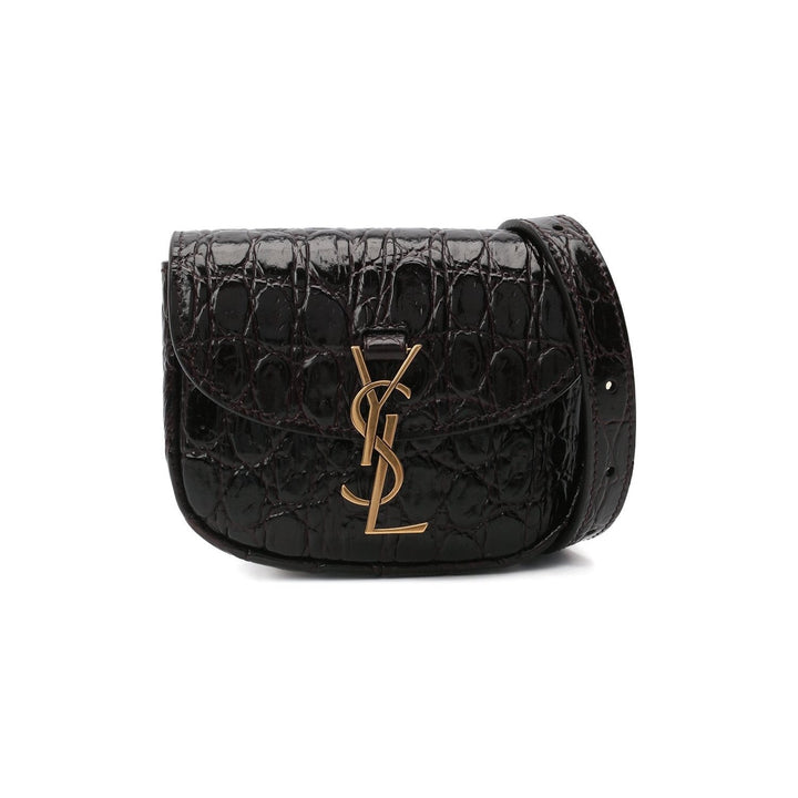 Saint Laurent Kaia Black Leather Croc Embossed Mini Belt Bag 634922