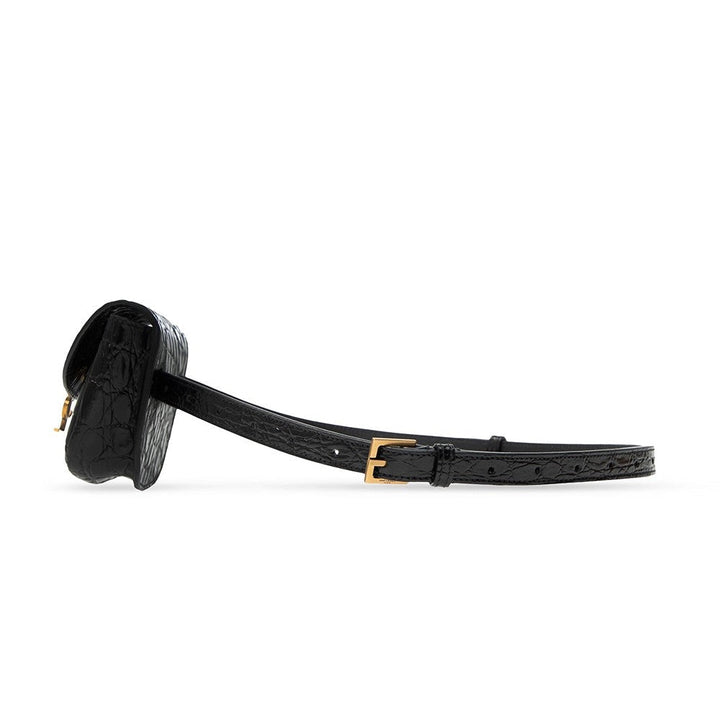 Saint Laurent Kaia Black Leather Croc Embossed Mini Belt Bag 634922