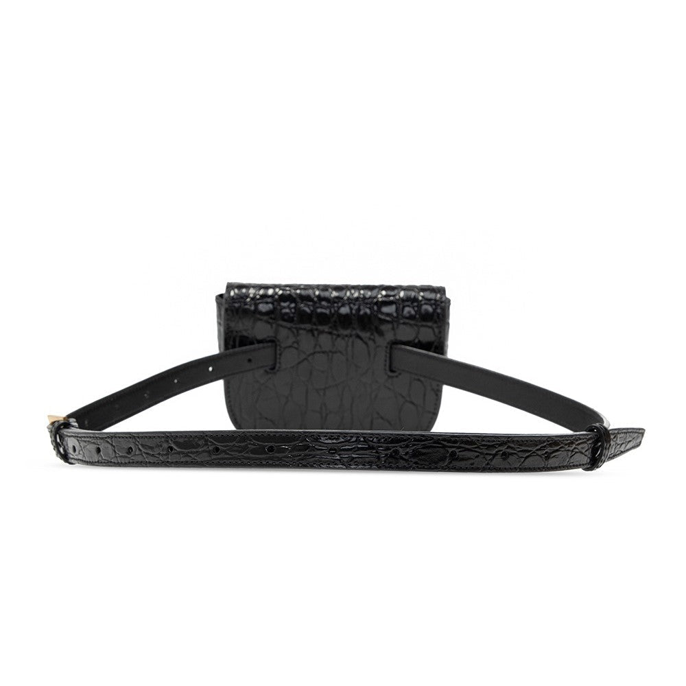 Saint Laurent Kaia Black Leather Croc Embossed Mini Belt Bag 634922