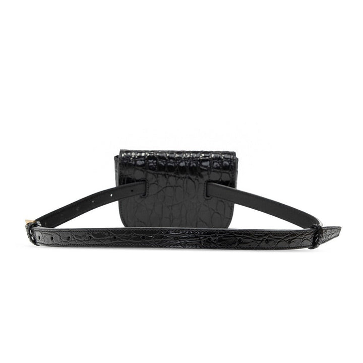Saint Laurent Kaia Black Leather Croc Embossed Mini Belt Bag 634922