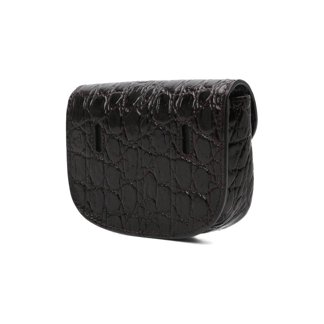 Saint Laurent Kaia Black Leather Croc Embossed Mini Belt Bag 634922
