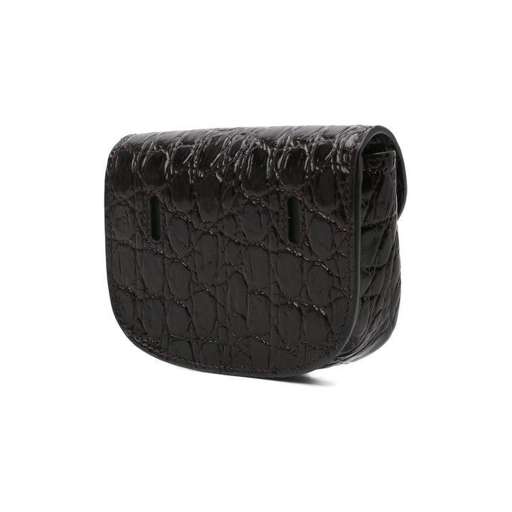 Saint Laurent Kaia Black Leather Croc Embossed Mini Belt Bag 634922