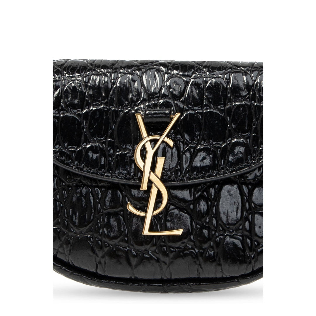 Saint Laurent Kaia Black Leather Croc Embossed Mini Belt Bag 634922