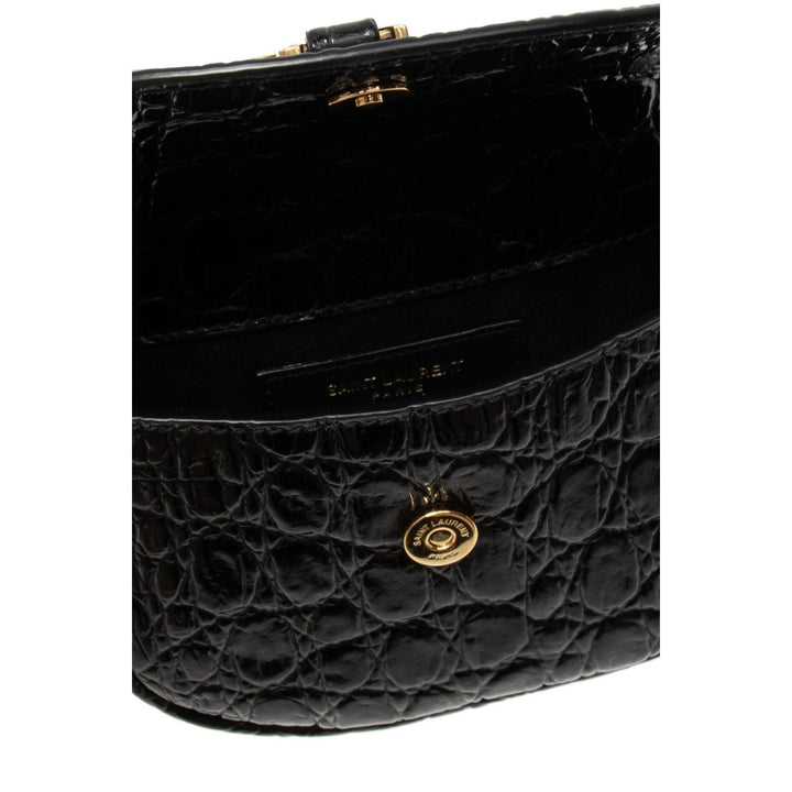 Saint Laurent Kaia Black Leather Croc Embossed Mini Belt Bag 634922