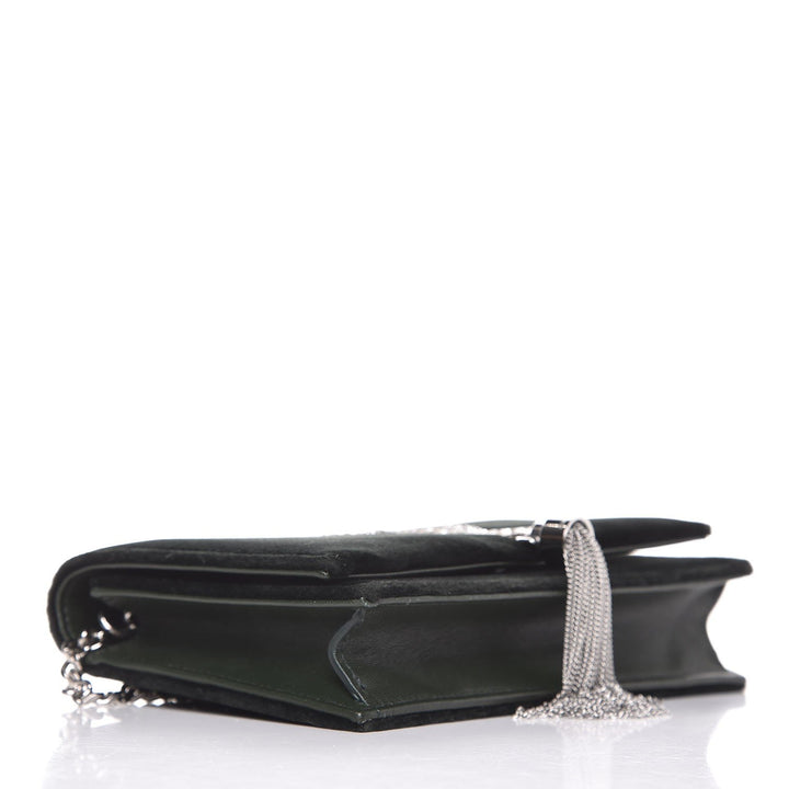 Saint Laurent Monogram Kate Tassel Crystal Green Velvet Cross Body 491521